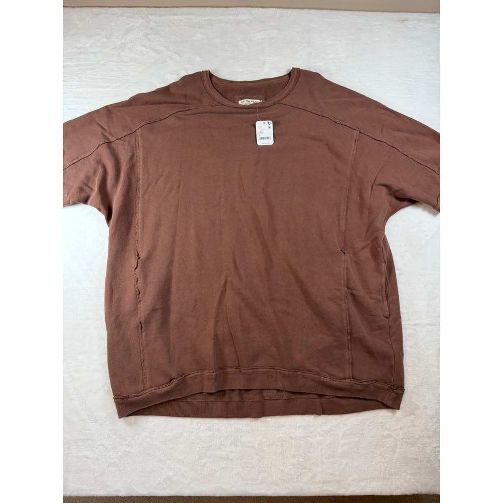 We The Free Free People Umber Earth Oversized Sweatshirt Pocket Brown Medium NWT